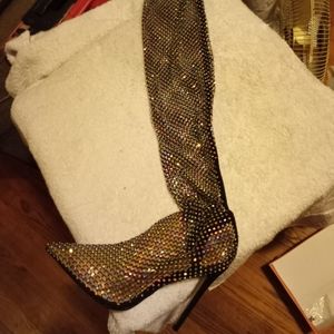 Thigh High Fishnet Embellished Stiletto Boots